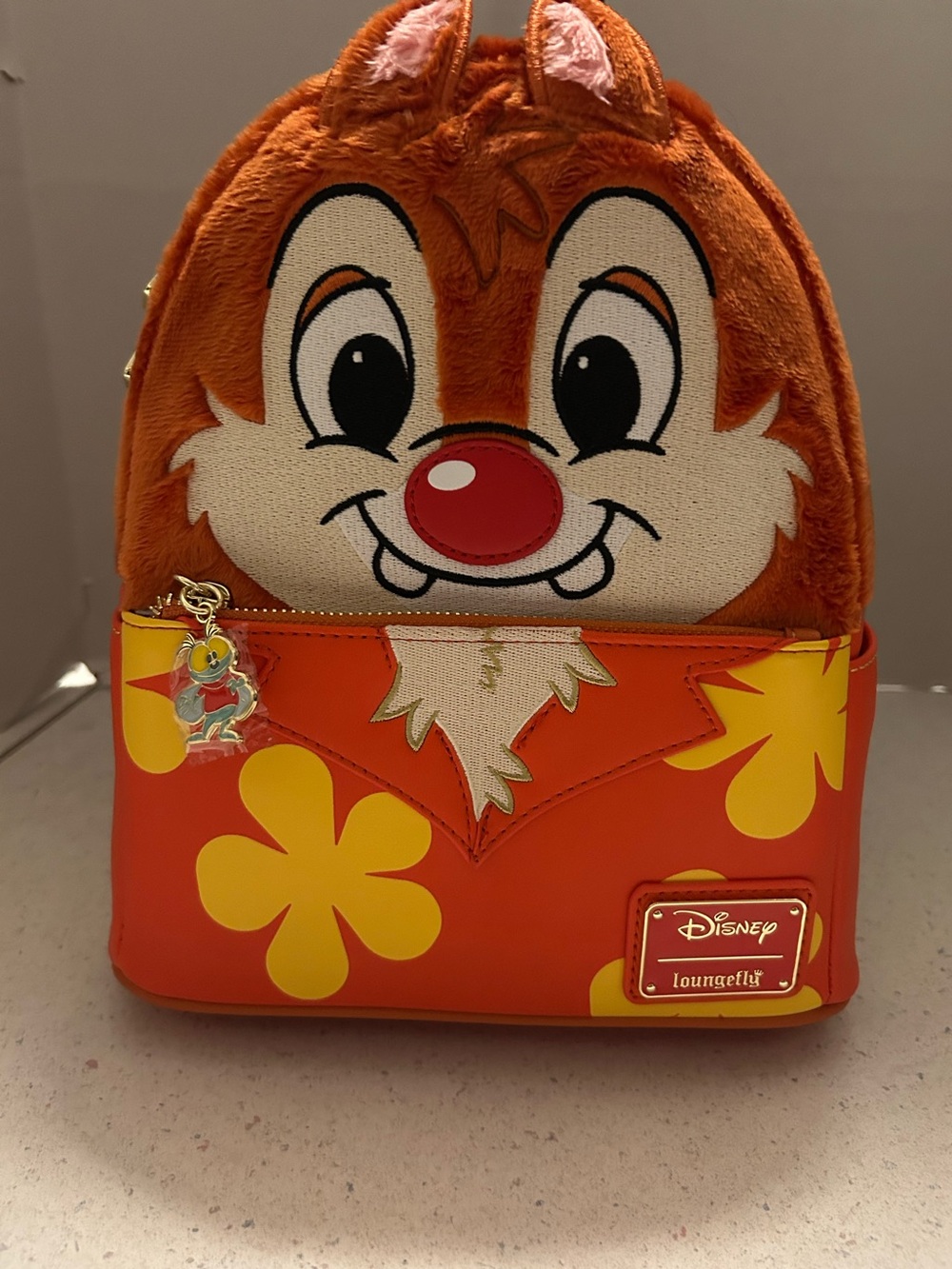 Disney Orange Dale Plush Mini Backpack with Yellow Floral Accents